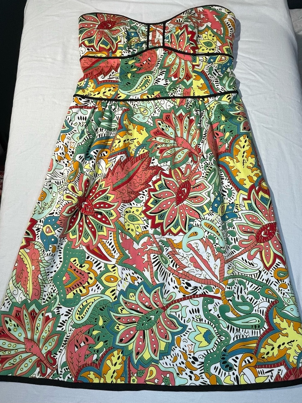 Nanette Lepore Women's Size 8 Vibrant Multicolor Paisley Floral Strapless Dress
